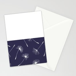 White Dandelion Lace Horizontal Split on Navy Blue Pur Stationery Card