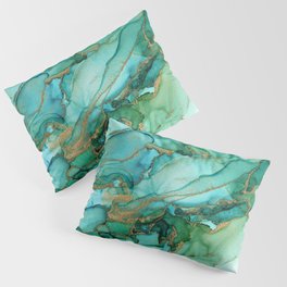 Emerald Gold Waves Abstract Ink Pillow Sham