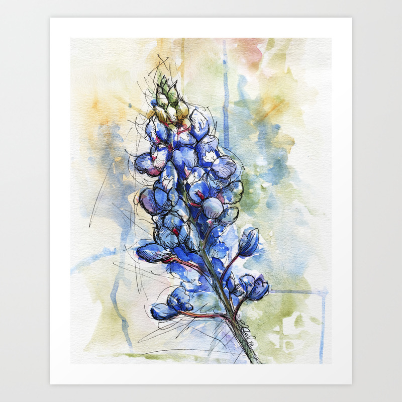 Spring Watercolor Texas Bluebonnet Flowers Art Print By Elasteel Society6