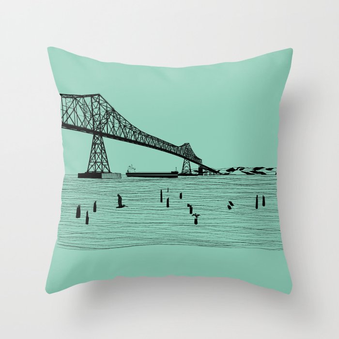 Gateway to the Sea by Seasons Kaz Sparks Megler-Astoria Bridge & Columbia River  Throw Pillow