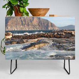 South Africa Photography - Ocean Waves Hitting The Rocks Credenza