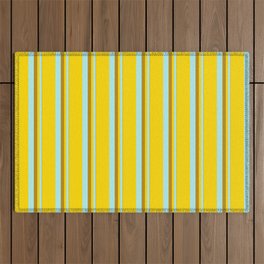 [ Thumbnail: Dark Goldenrod, Turquoise & Yellow Colored Striped/Lined Pattern Outdoor Rug ]