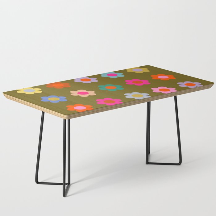 Vintage Colorful Floral Print Abstract Retro Flowers Coffee Table