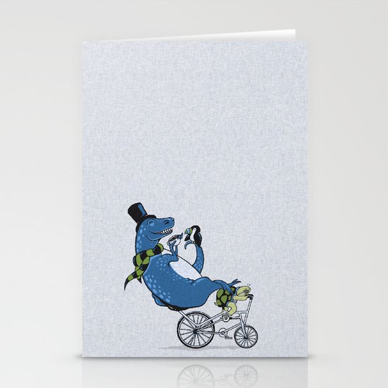 Tandem T-Rex Tastes Tea with Tucan, as Turtle Toils Stationery Cards