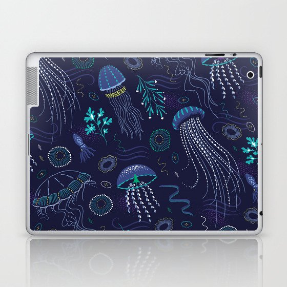 Into the Deep Jellies - Navy Laptop & iPad Skin