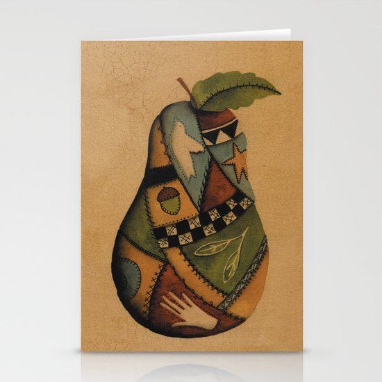 Crazy Quilt Pear Stationery Cards