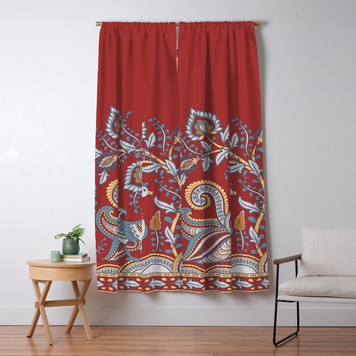 Border With Birds And Flowers Indian Style Blackout Curtain By Irinaskaska Border With Birds And Flowers Indian Style Blackout Curtain By Irinaskaska