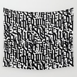 typography pattern 4 - seamless   calligraphy design - black and white Wall Tapestry
