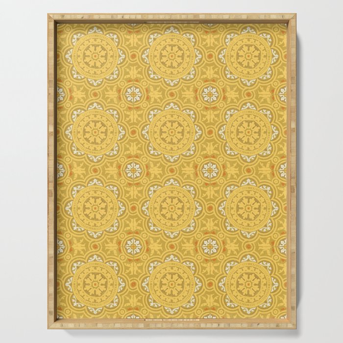 N167 - Geometric Yellow Heritage Traditional Moroccan Tiles Style Pattern Serving Tray