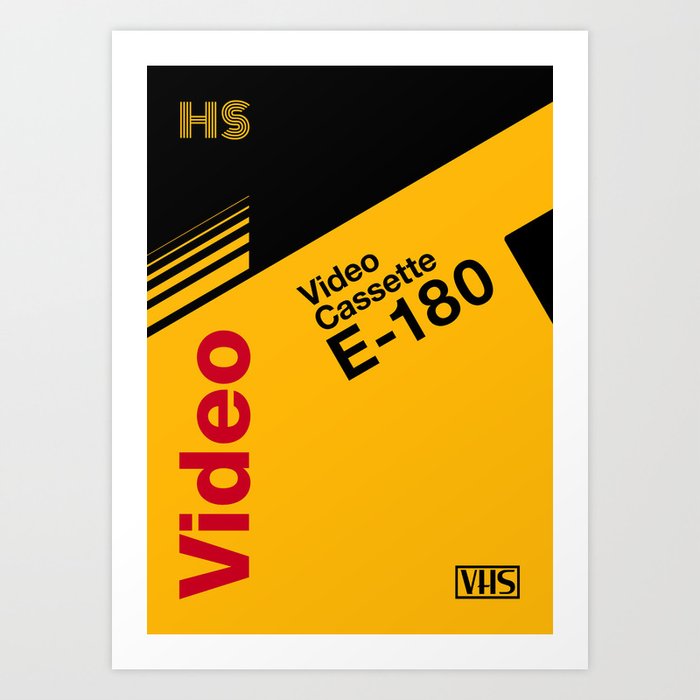 VHS cassette, case E-180 - retrowave poster, retrowave art Art Print