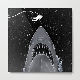 Astronaut Meet the Jaws Metal Print | Space, Blackandwhite, Streetart, Painting, Astronaut, Expressionism, Digital, Illustration, Advanture 