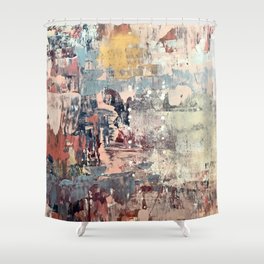 Mirage [1]: a vibrant abstract piece in pinks blues and gold by Alyssa Hamilton Art Shower Curtain