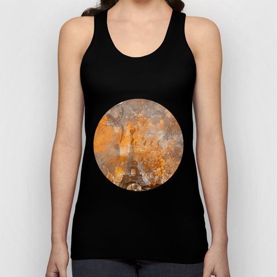 Paris Eifel Tower orange mixed media art Unisex Tank Top
