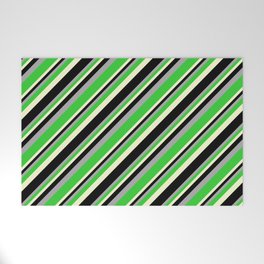 [ Thumbnail: Dark Grey, Lime Green, Light Yellow, and Black Colored Pattern of Stripes Welcome Mat ]