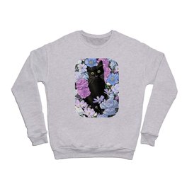 Little Black Garden Cat - Blue and Purple Flowers Crewneck Sweatshirt