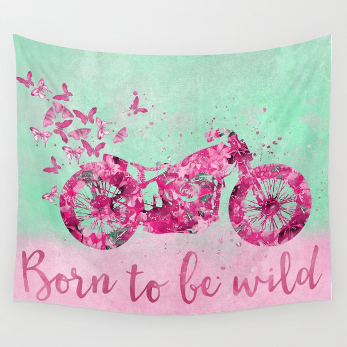 Artsy colorful flower power motorcycle Wall Tapestry