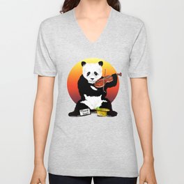 Panda Playing a Violin Unisex V-Neck