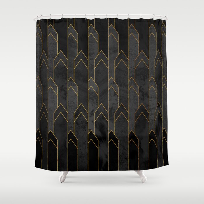  Charcoal Black and Grey Stone Towers Shower Curtain