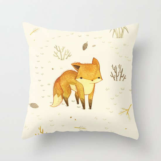 Lonely Winter Fox Throw Pillow