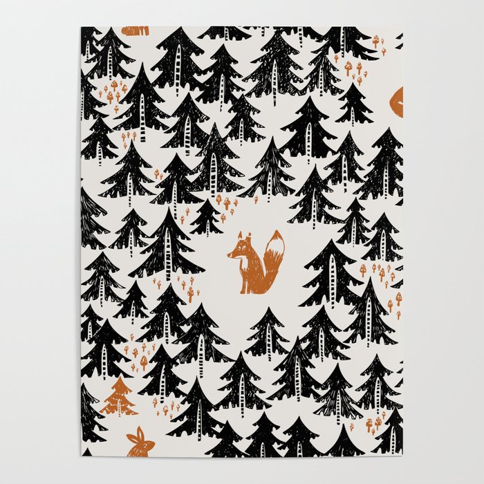 Black Forest fox and hare Poster