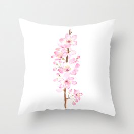 pink cherry blossom pink sakura watercolor painting Throw Pillow