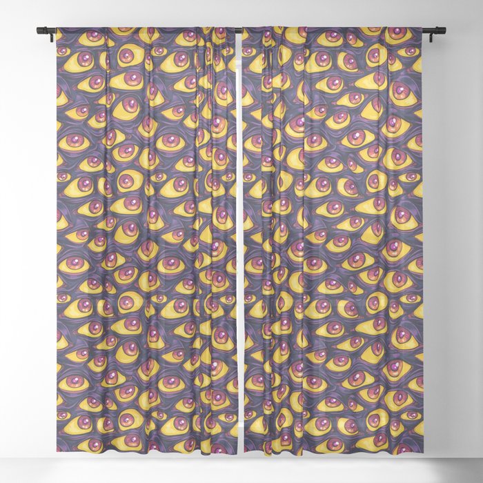 Wall Of Eyes In Dark Purple Sheer Curtain By Paisleydrawrs Society6