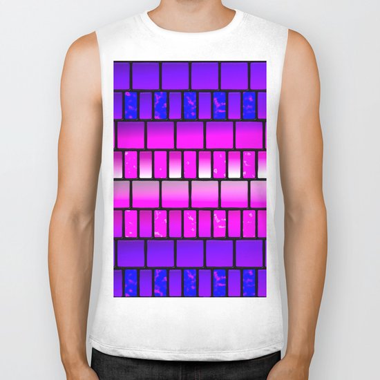 Pink and Blue Offset Tiles Pattern Biker Tank