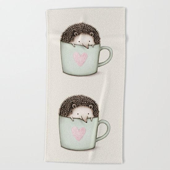 Hedgehog in a Mug Beach Towel