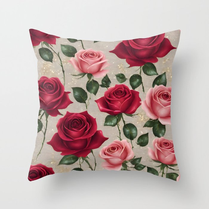 Beautiful Trendy Linen Roses Collection Throw Pillow