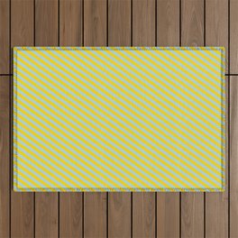 [ Thumbnail: Yellow & Light Blue Colored Lines Pattern Outdoor Rug ]