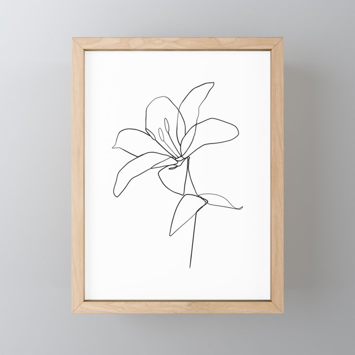 One line Lily flower print Framed Mini Art Print