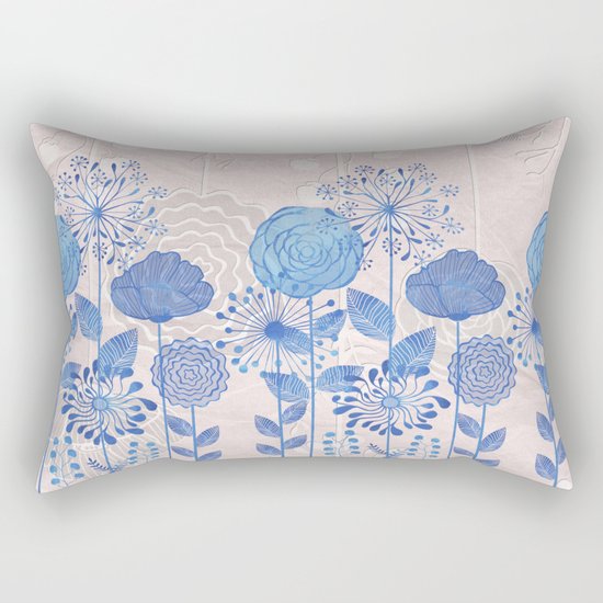 Light Blue Flowers Rectangular Pillow