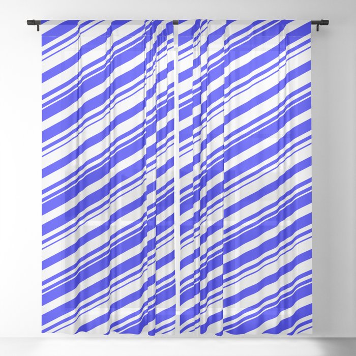 Blue & White Colored Lines/Stripes Pattern Sheer Curtain