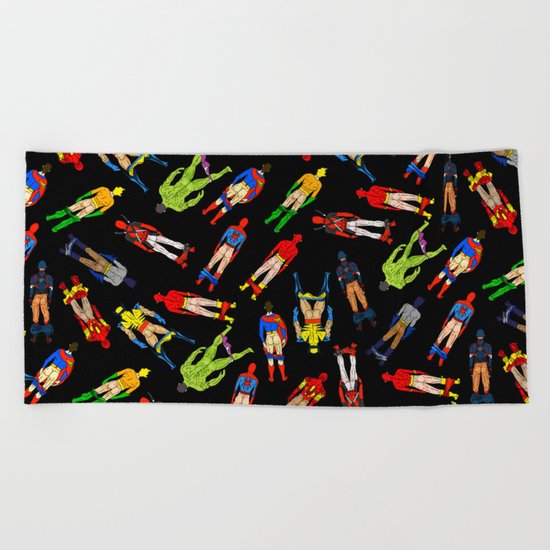 Superhero Butts Pattern (Dark) Beach Towel