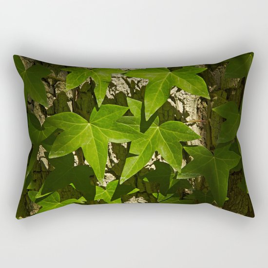 Sunny ivy leafs on a tree bark Rectangular Pillow