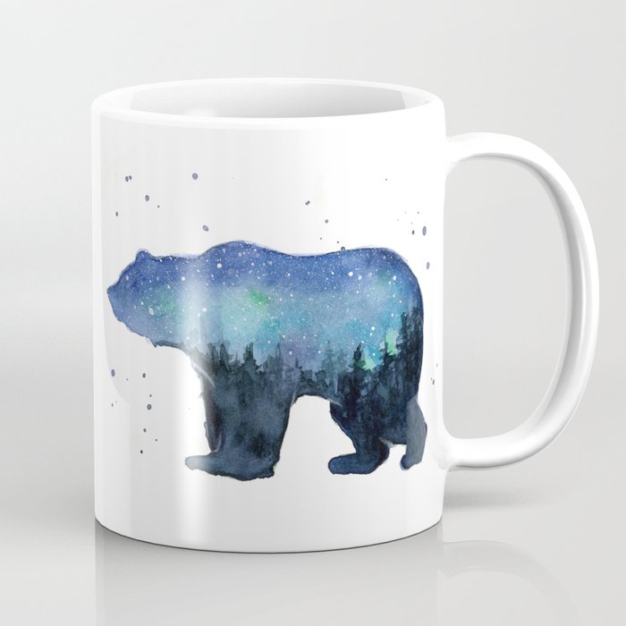 Forest Bear Silhouette Watercolor Galaxy Coffee Mug