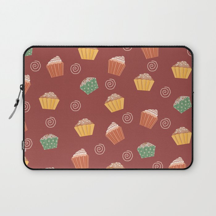 Sweet Cupcakes Print On Maroon Background Pattern Laptop Sleeve