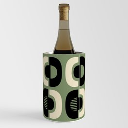Retro Mid Century Modern Pattern 114 Black and Sage Green Wine Chiller