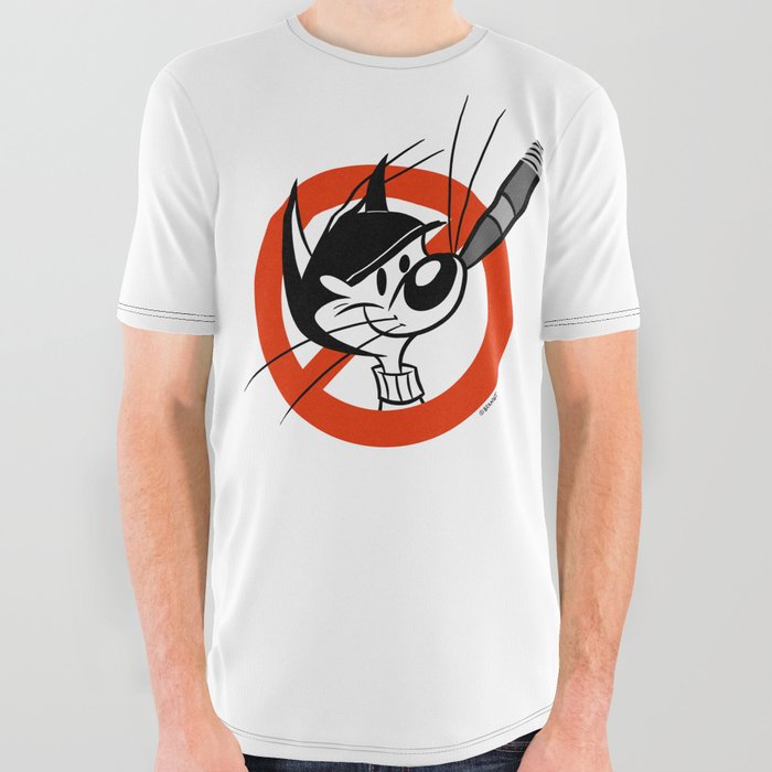 No Smoking Cat Sign Retro 30s Cartoon Rubber Hose Style All Over Graphic Tee