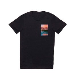 Aerial Photography of Mountain Landscape With Lake at Sunset T Shirt