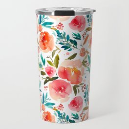 Red Turquoise Teal Floral Watercolor Travel Mug