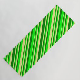[ Thumbnail: Tan, Green & Lime Colored Stripes/Lines Pattern Yoga Mat ]