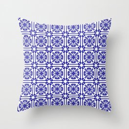 Nouveau Spanish Tile Pattern Blue and White Throw Pillow