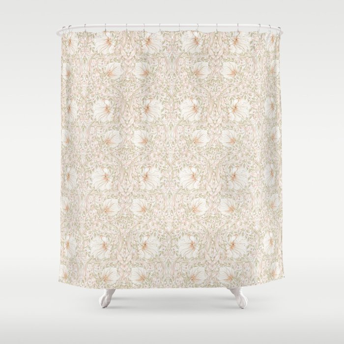 William Morris Pimpernel Cochineal Pink Pastel Floral Shower Curtain