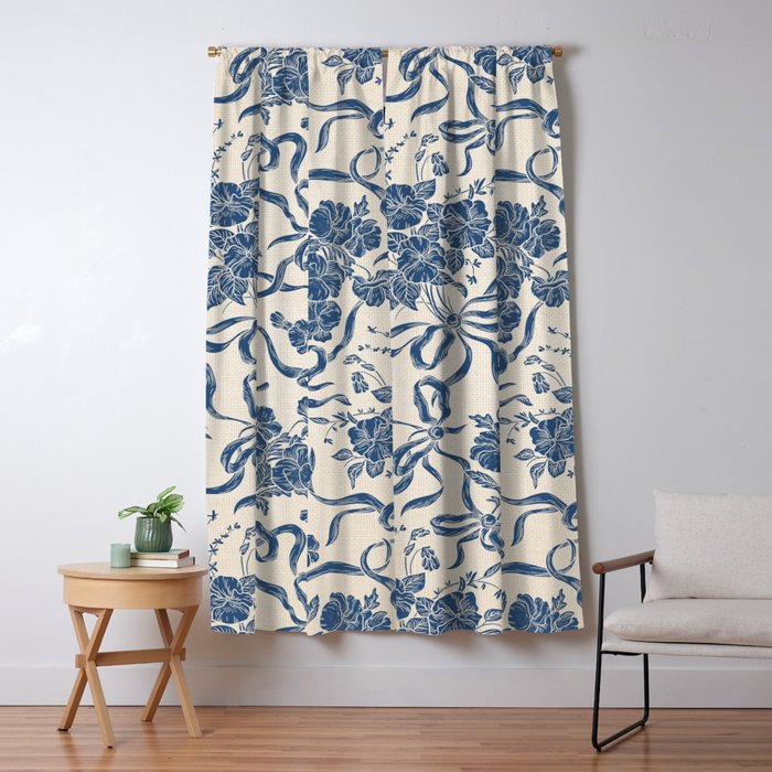 Chic Modern Vintage Ivory Navy Blue Floral Pattern Blackout Curtain By Pink Water Society6