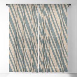 [ Thumbnail: Tan & Dark Slate Gray Colored Stripes/Lines Pattern Sheer Curtain ]