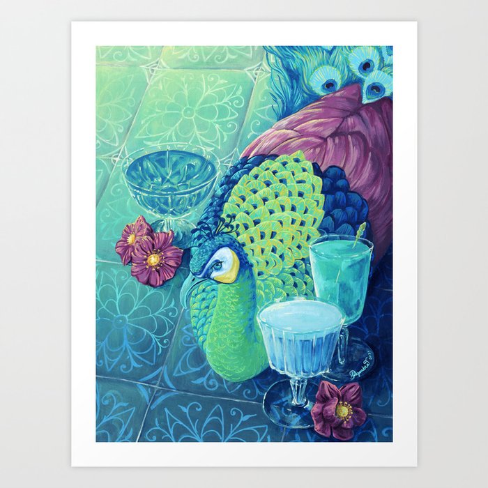 Peacock and Cocktails Art Print