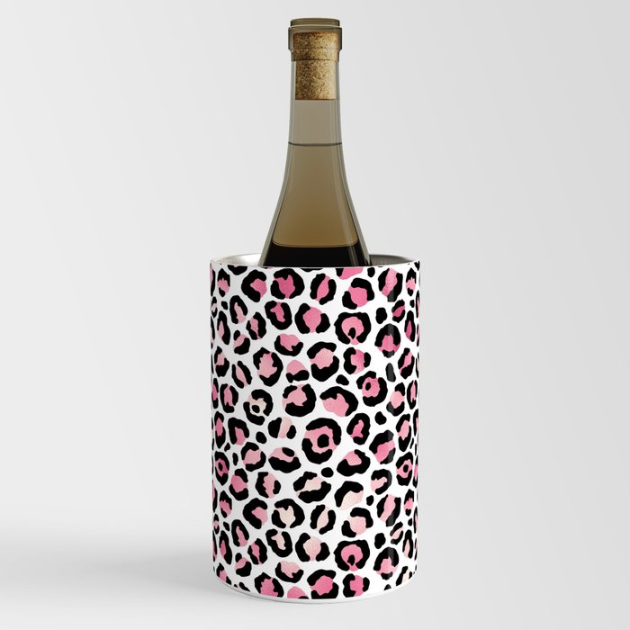 Girly Blush Pink Leopard Pattern Glam Metallic Wine Chiller