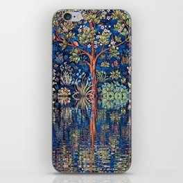 Tree of Life reflecting water of garden lily pond twilight blue nature landscape painting iPhone Skin