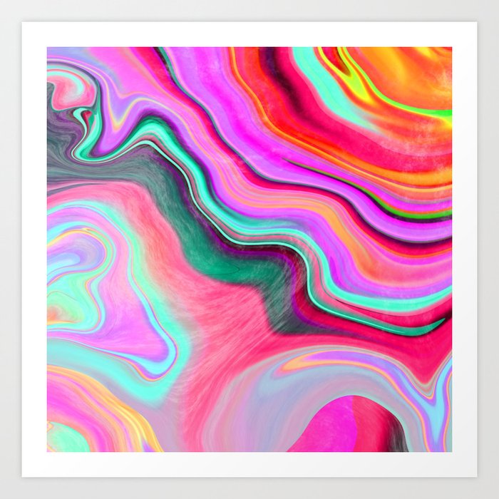 Pink blue orange colorful psychedelic abstract funky pattern Art Print